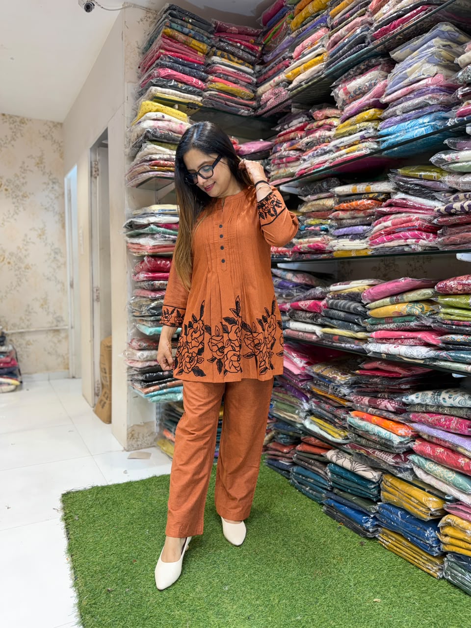 Pure Handloom Cotton Rust Orange 2pc Set