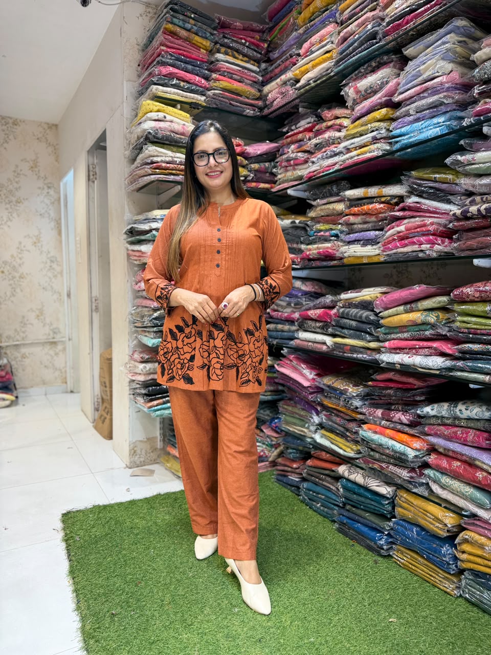 Pure Handloom Cotton Rust Orange 2pc Set