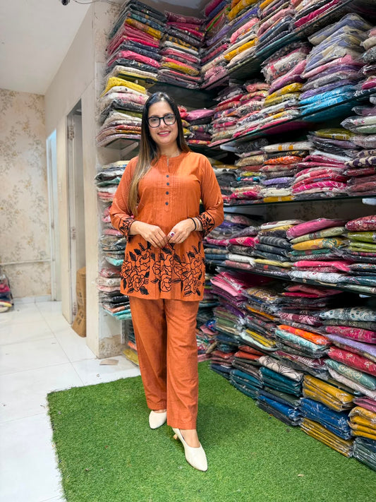 Pure Handloom Cotton Rust Orange 2pc Set