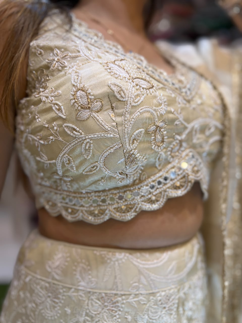 Pure Simmer Tissue Ivory Lahenga