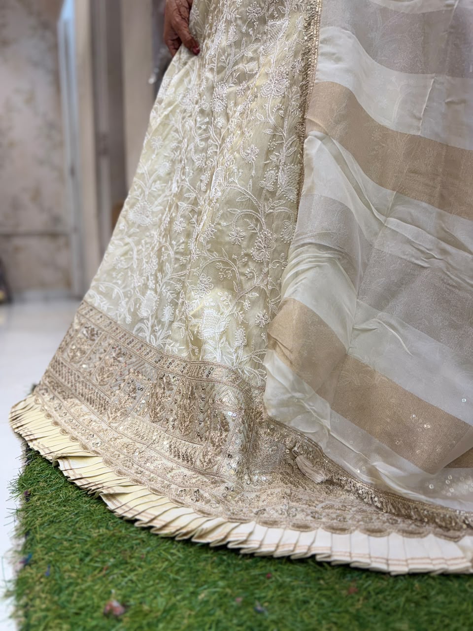 Pure Simmer Tissue Ivory Lahenga