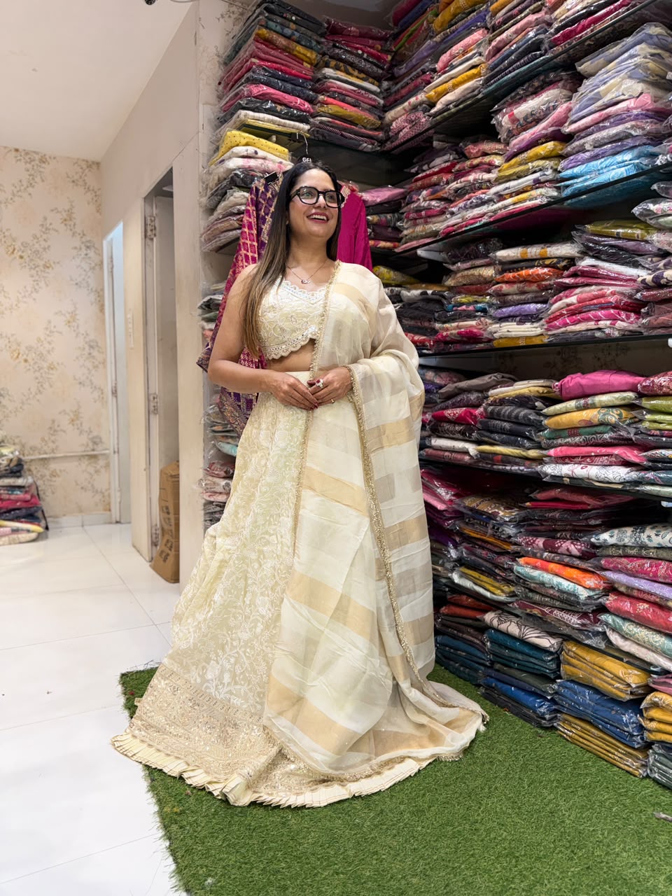 Pure Simmer Tissue Ivory Lahenga