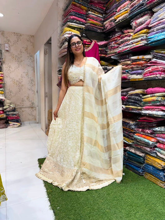 Pure Simmer Tissue Ivory Lahenga