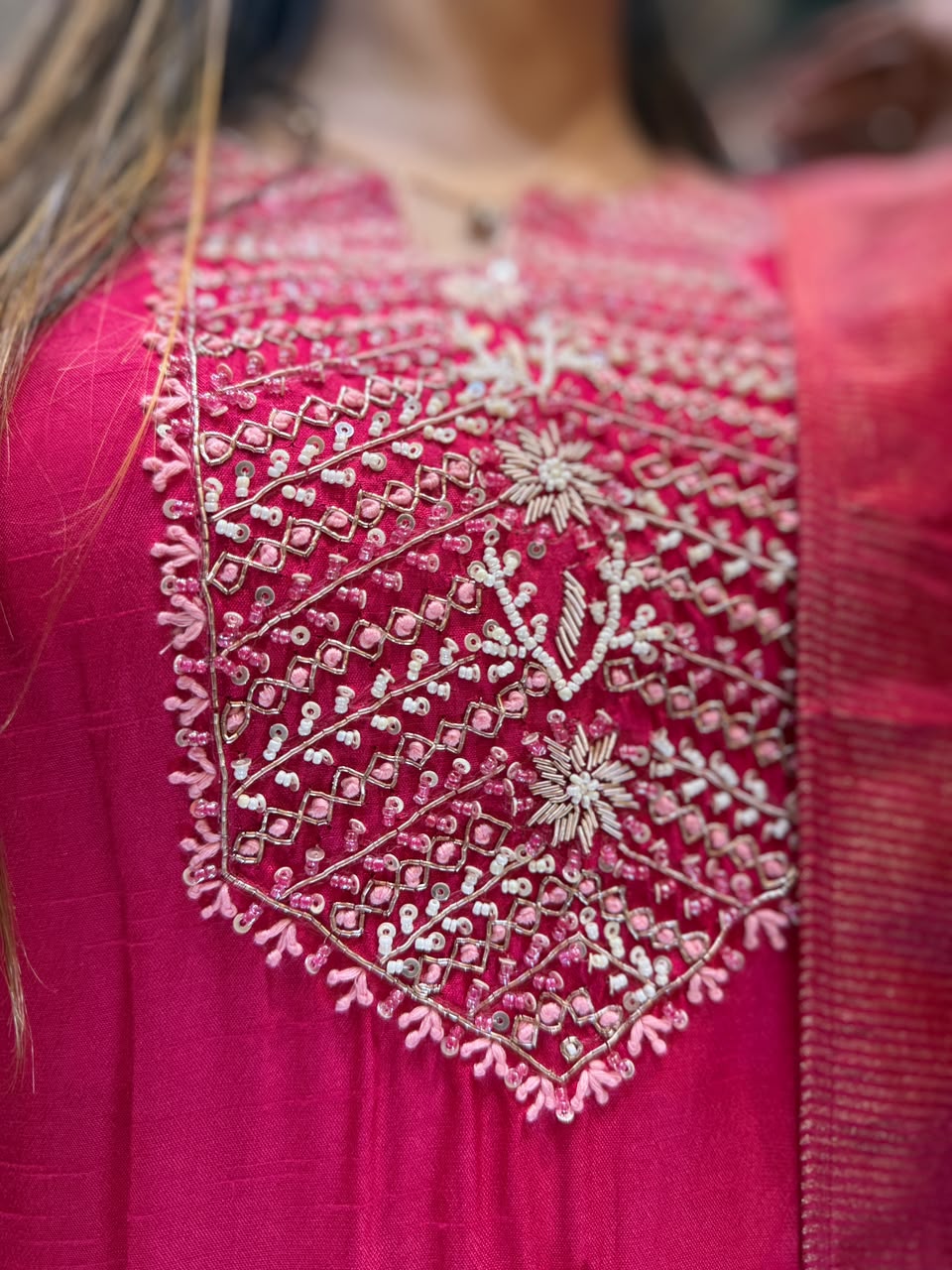 Pure Dola Silk Rani Pink 3pc Set