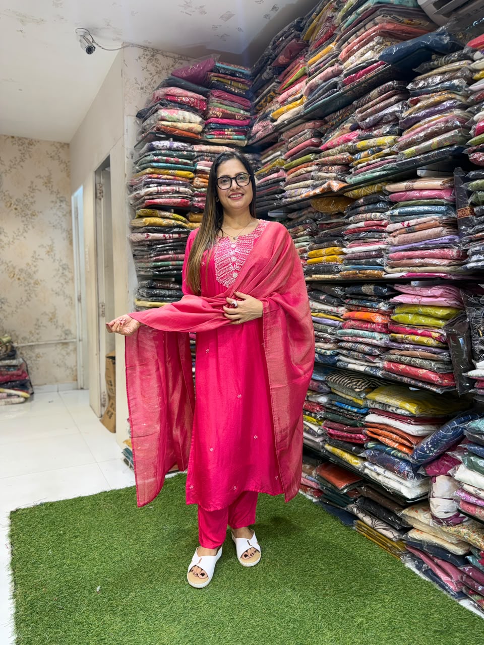 Pure Dola Silk Rani Pink 3pc Set