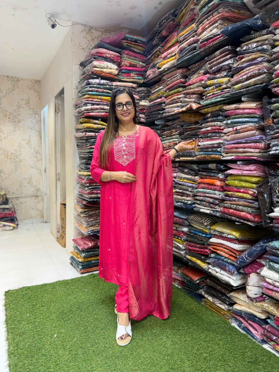 Pure Dola Silk Rani Pink 3pc Set
