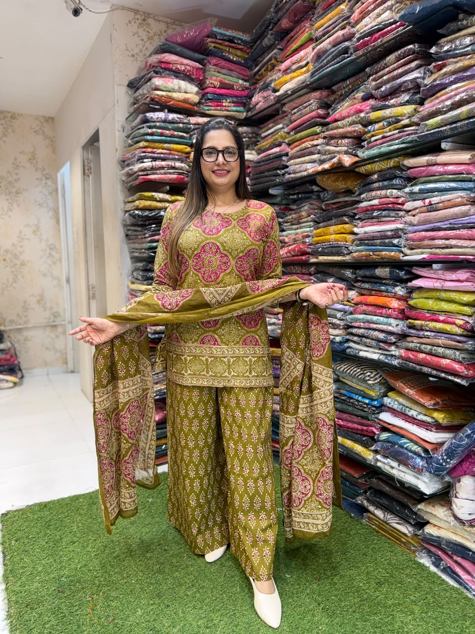 Pure Cotton Mahendi Green 3pc Set