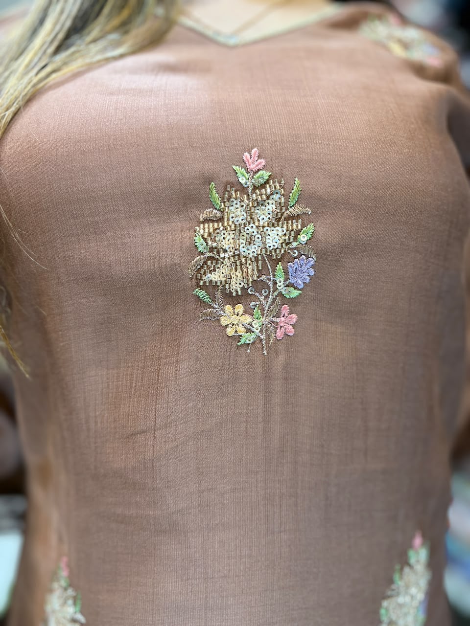 Pure Raw Silk Brown 3pc Set