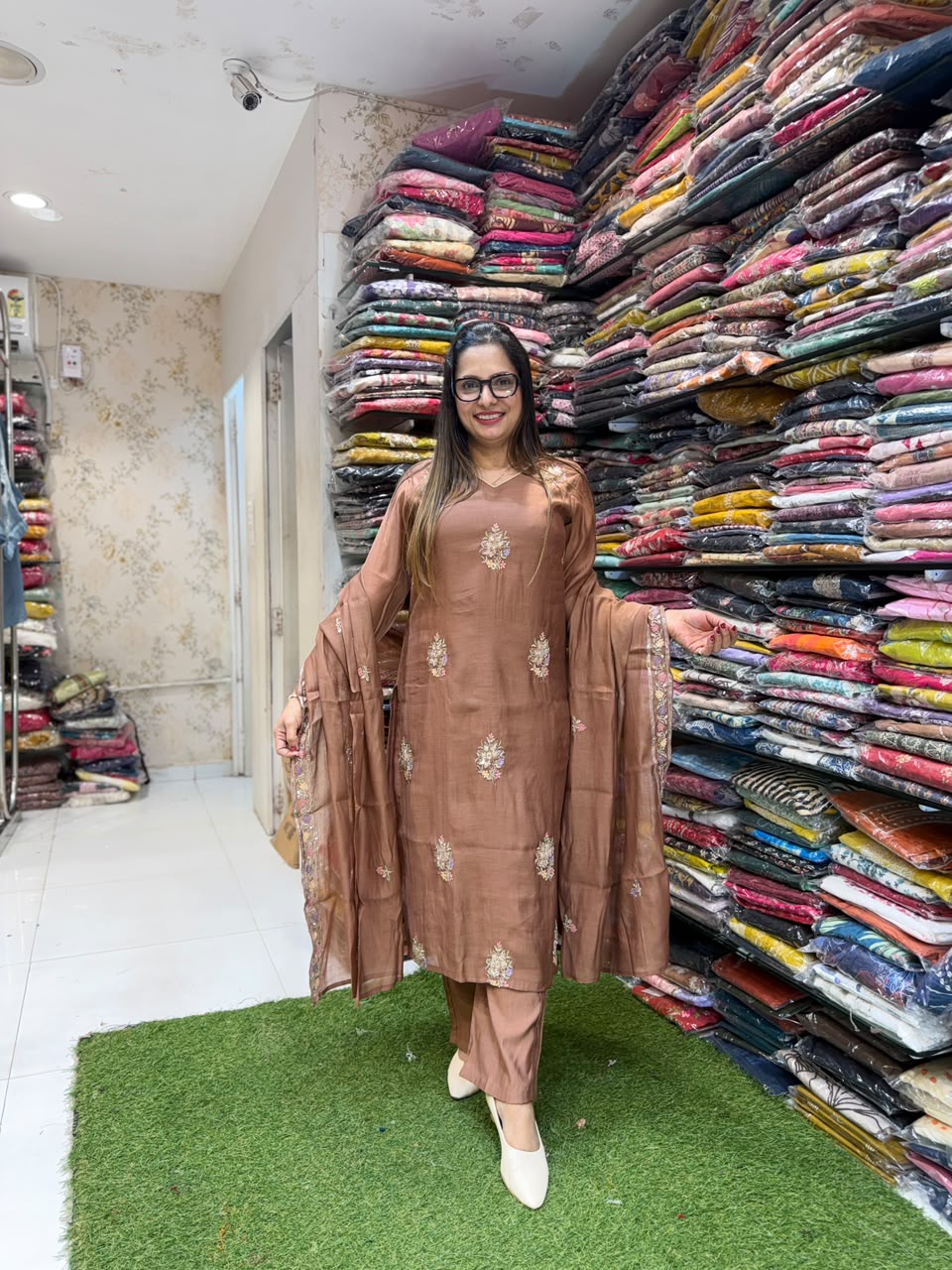 Pure Raw Silk Brown 3pc Set