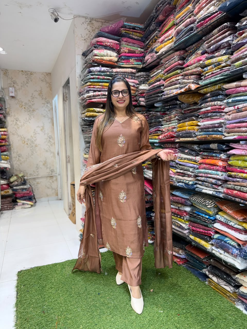 Pure Raw Silk Brown 3pc Set