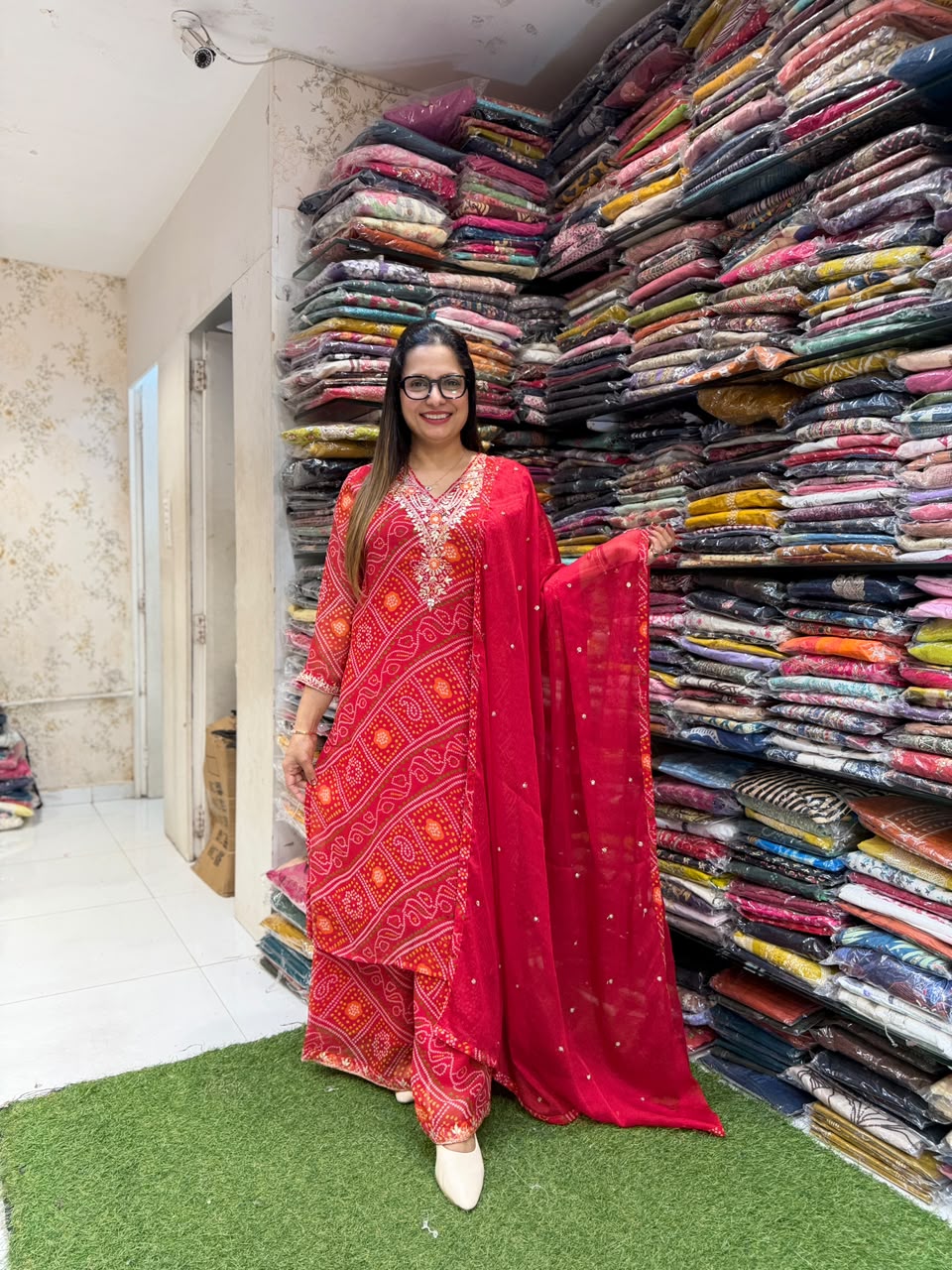 Pure Georgette Red 3pc Set