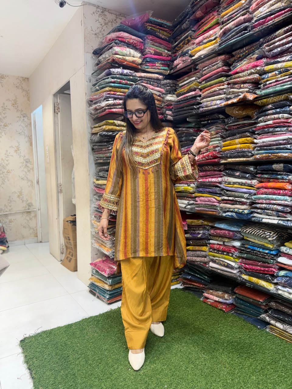 Pure Crep Farsi Salwar Yellow 2pc Set