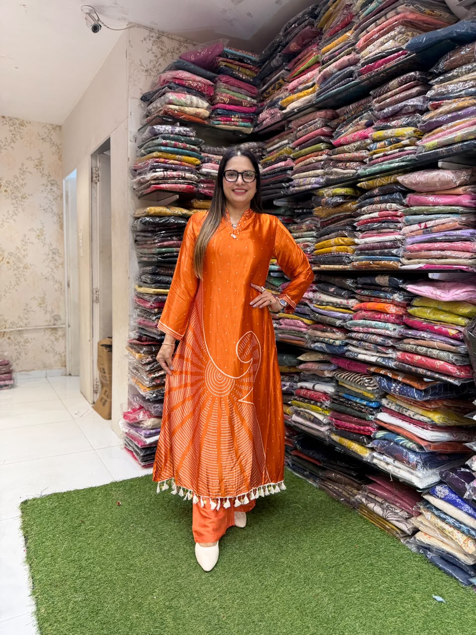 Pure Satin Gaji Orange 2pc Set