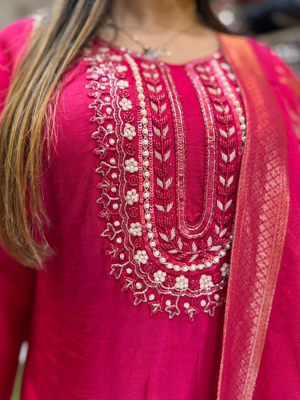 Pure Dola Silk Rani Pink 3pc Set