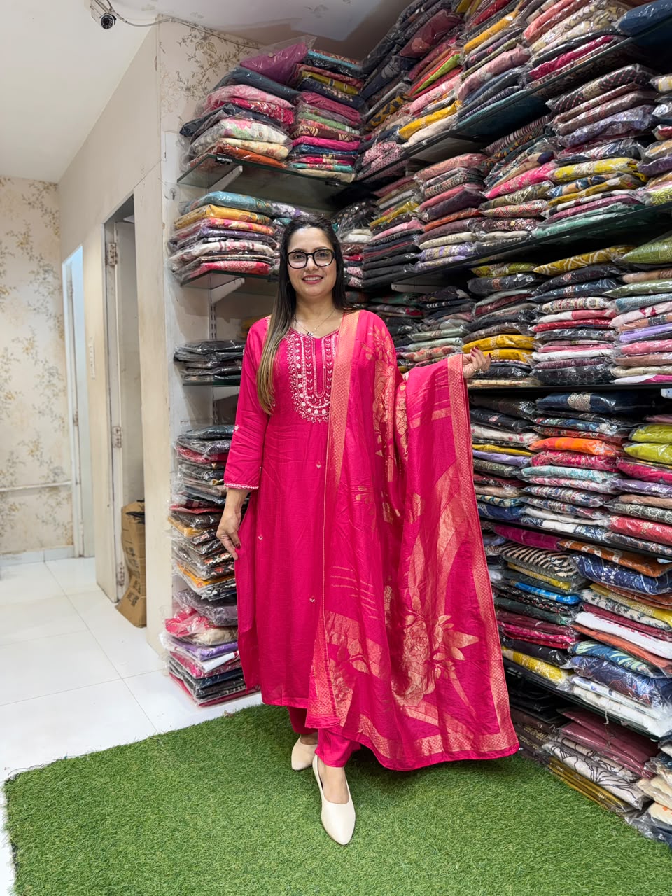 Pure Dola Silk Rani Pink 3pc Set