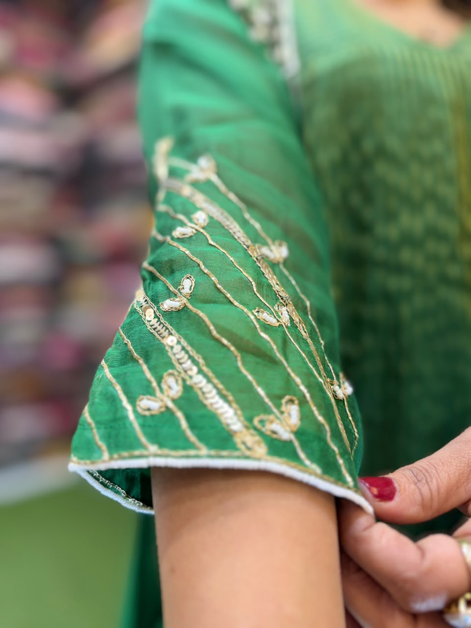 Pure Banaras Mull Chanderi Green 3pc Set