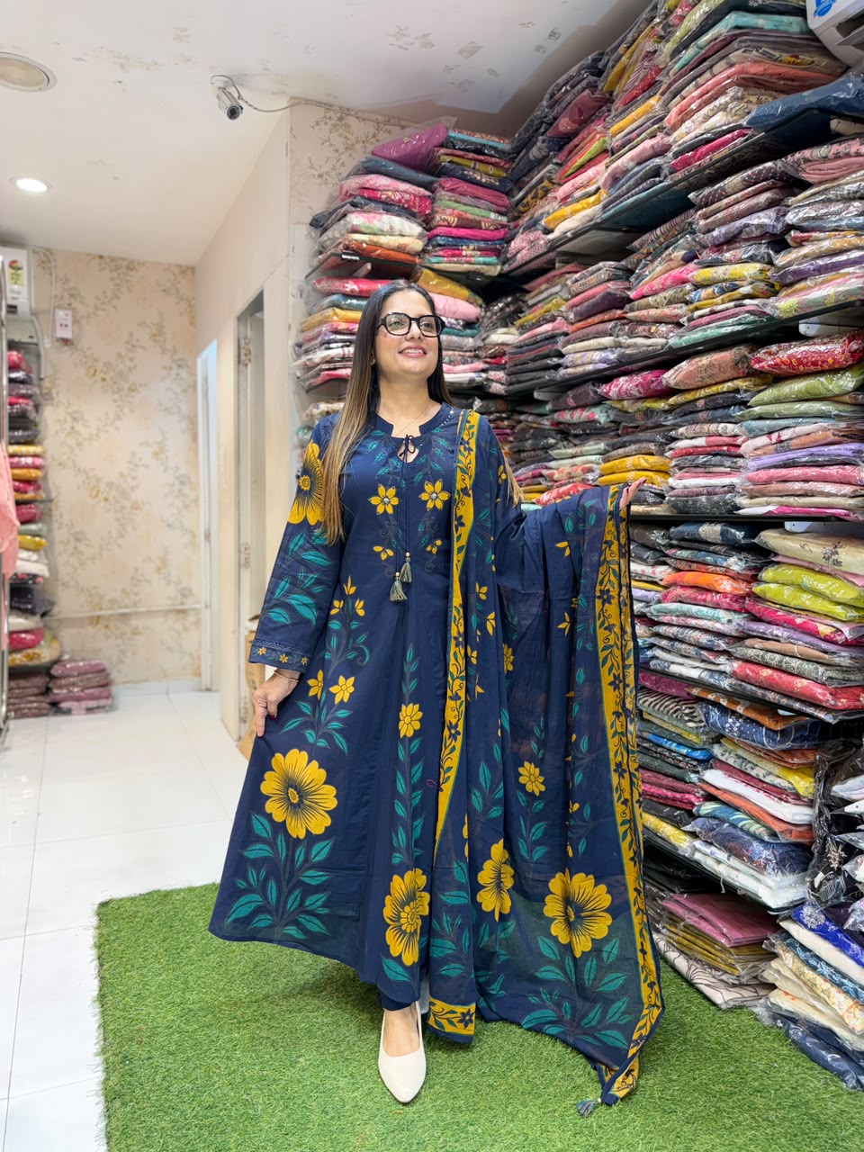Pure Cotton Blue Anarkali 3pc Set