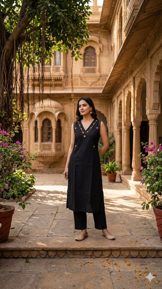 Pure cotton sleeveless top with palazo black