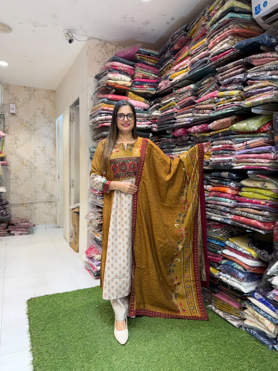 Viscose Mull Chanderi  Mustard Yellow 3pc Set