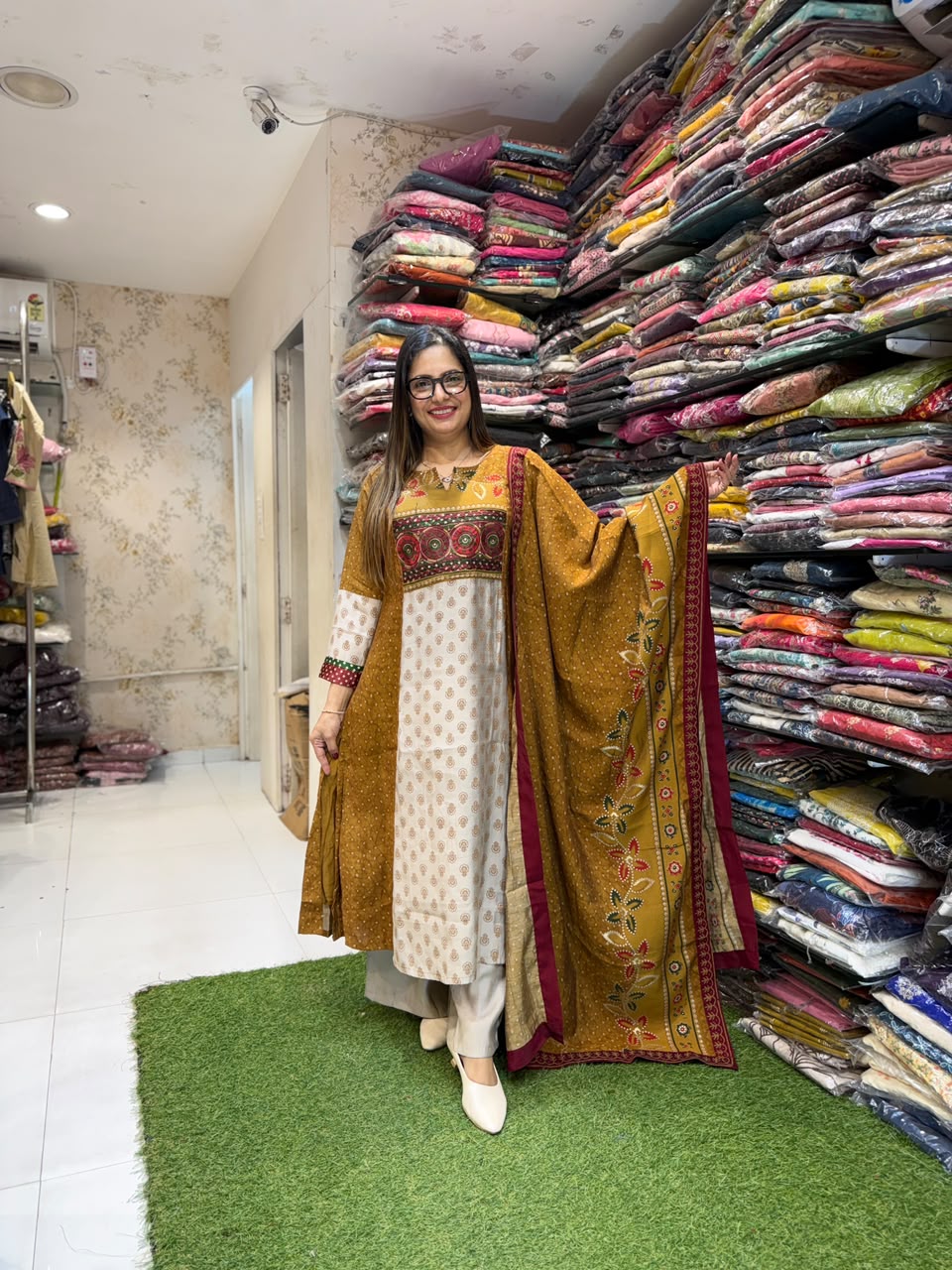 Viscose Mull Chanderi  Mustard Yellow 3pc Set