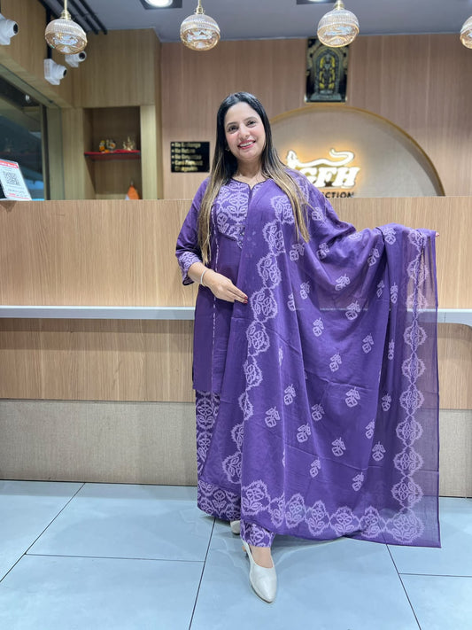 Pure Cotton Purple 3pc Set