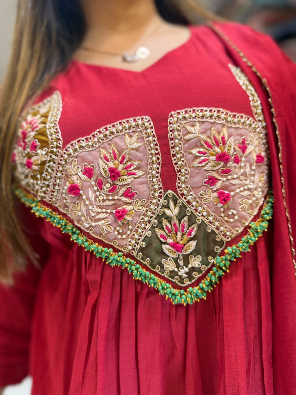 Pure Banaras Mull Chanderi Red 3pc Set