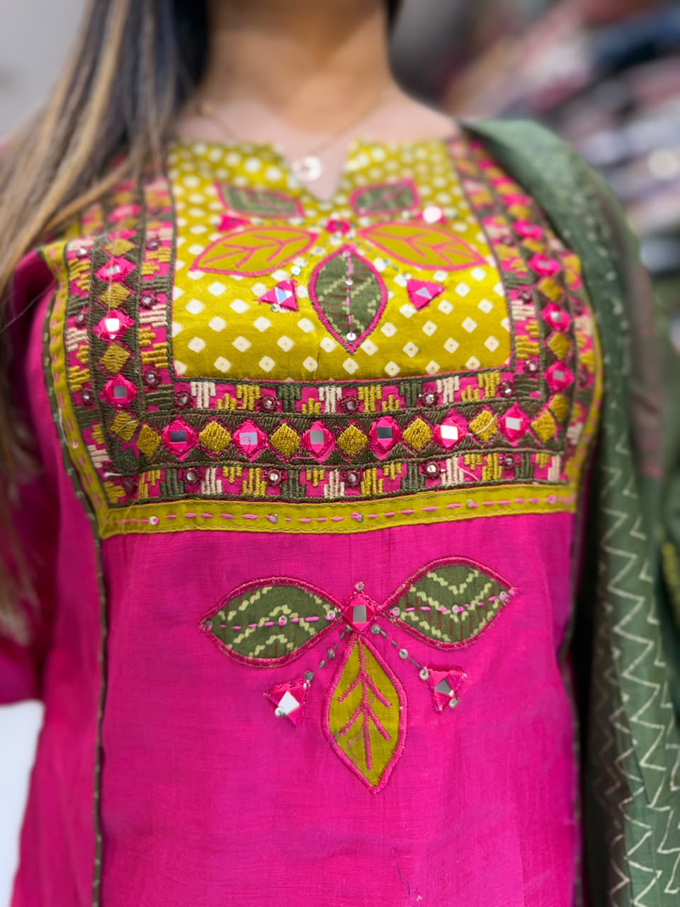 Pure Mull Chanderi Rani Pink 3pc Set