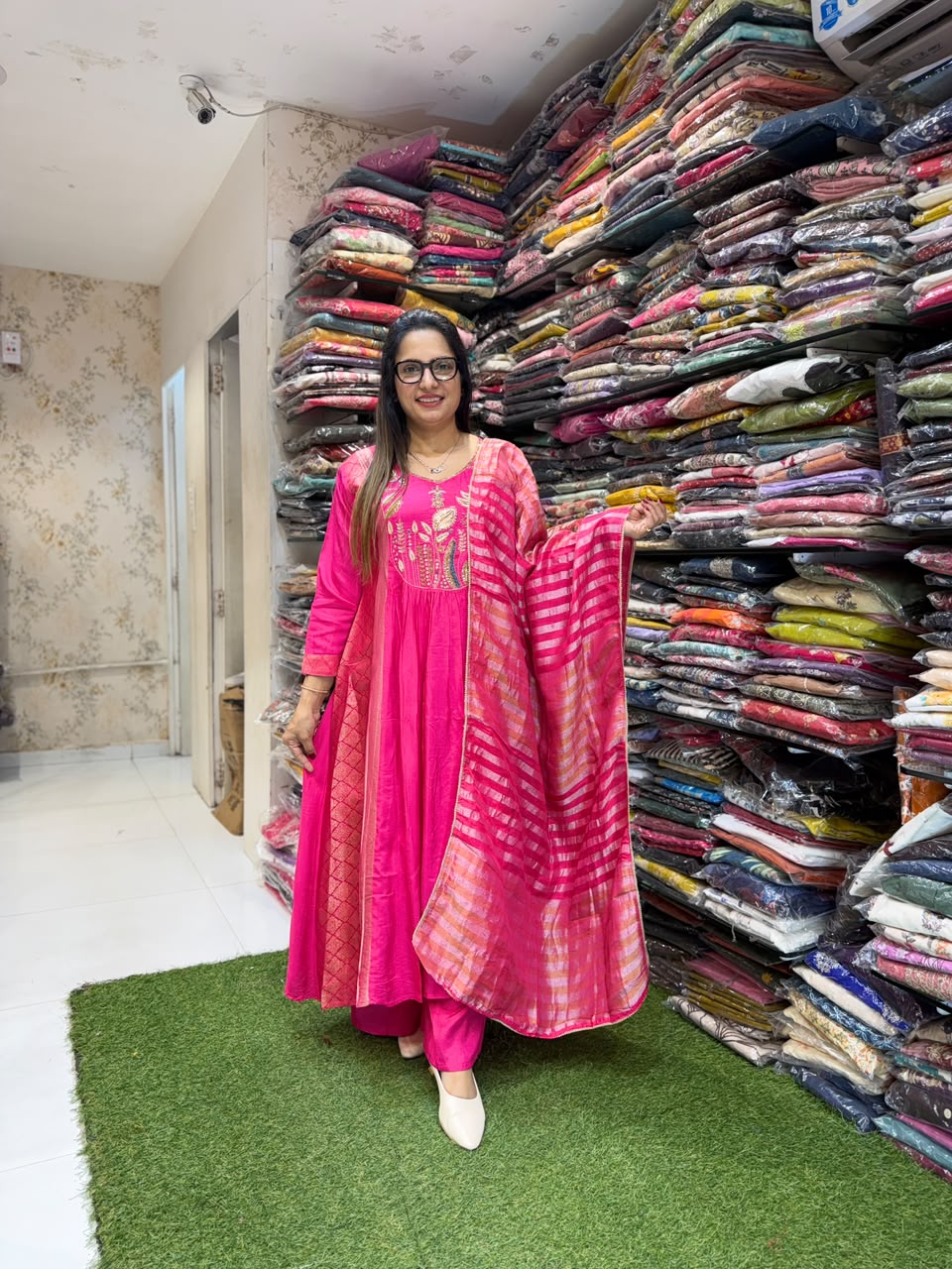 Pure Dola Silk Rani Pink 3pc Set