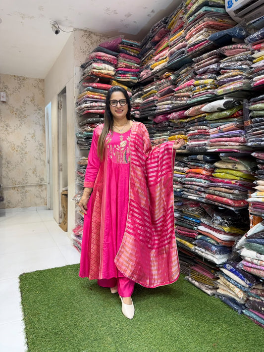 Pure Dola Silk Rani Pink 3pc Set