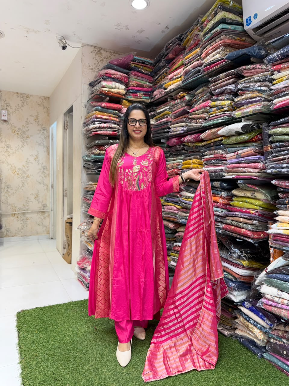 Pure Dola Silk Rani Pink 3pc Set