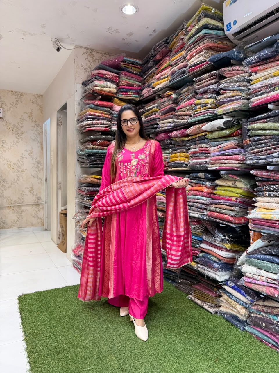 Pure Dola Silk Rani Pink 3pc Set