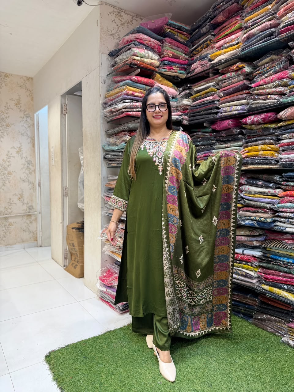 Pure Gaji Silk Green 3pc Set
