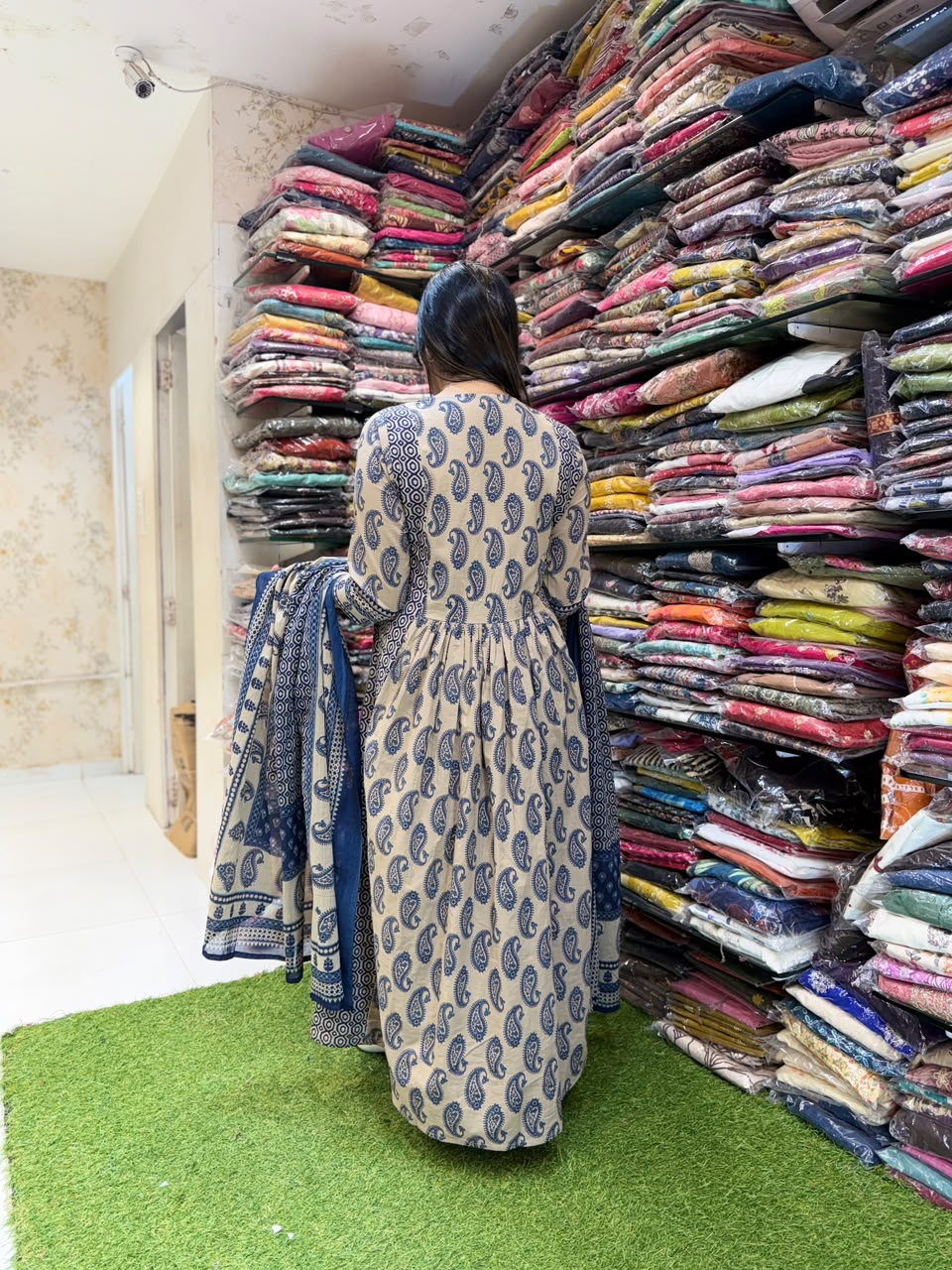 Pre Booking Pure Cotton Anarkali Beige And Blue 3pc Set 18 october