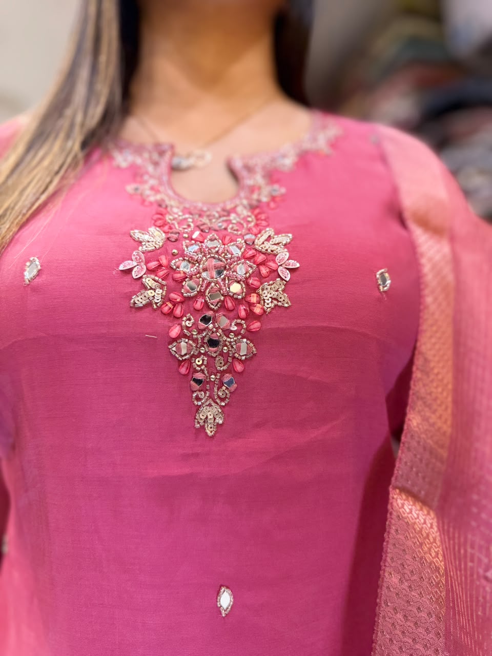 Mull Chanderi Pink 3pc Set