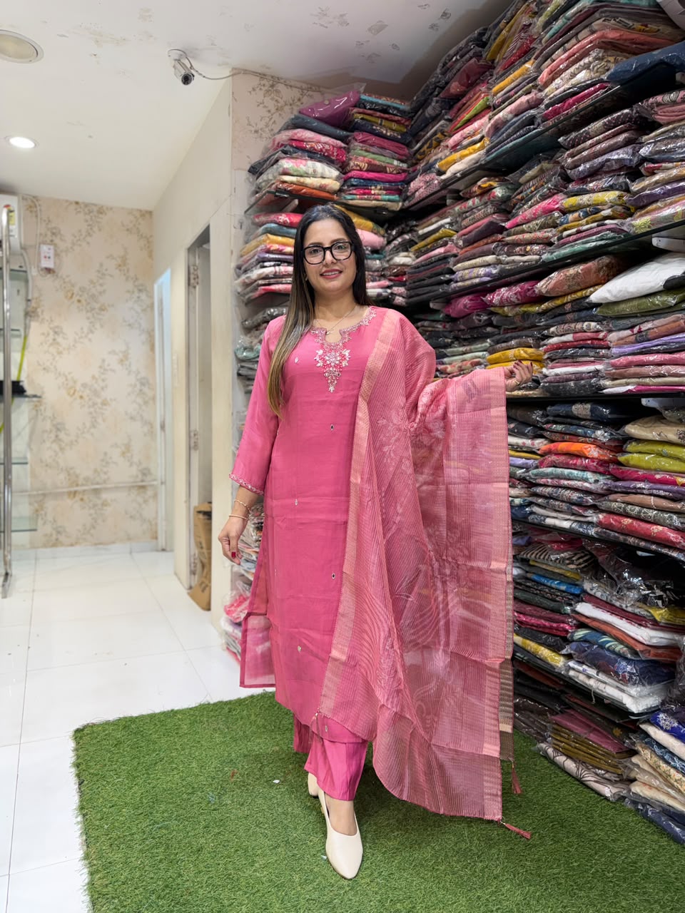 Mull Chanderi Pink 3pc Set