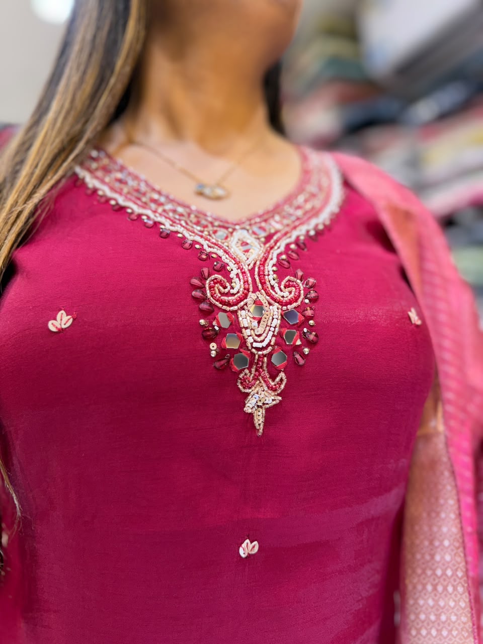 Mull Chanderi ruby 3pc Set