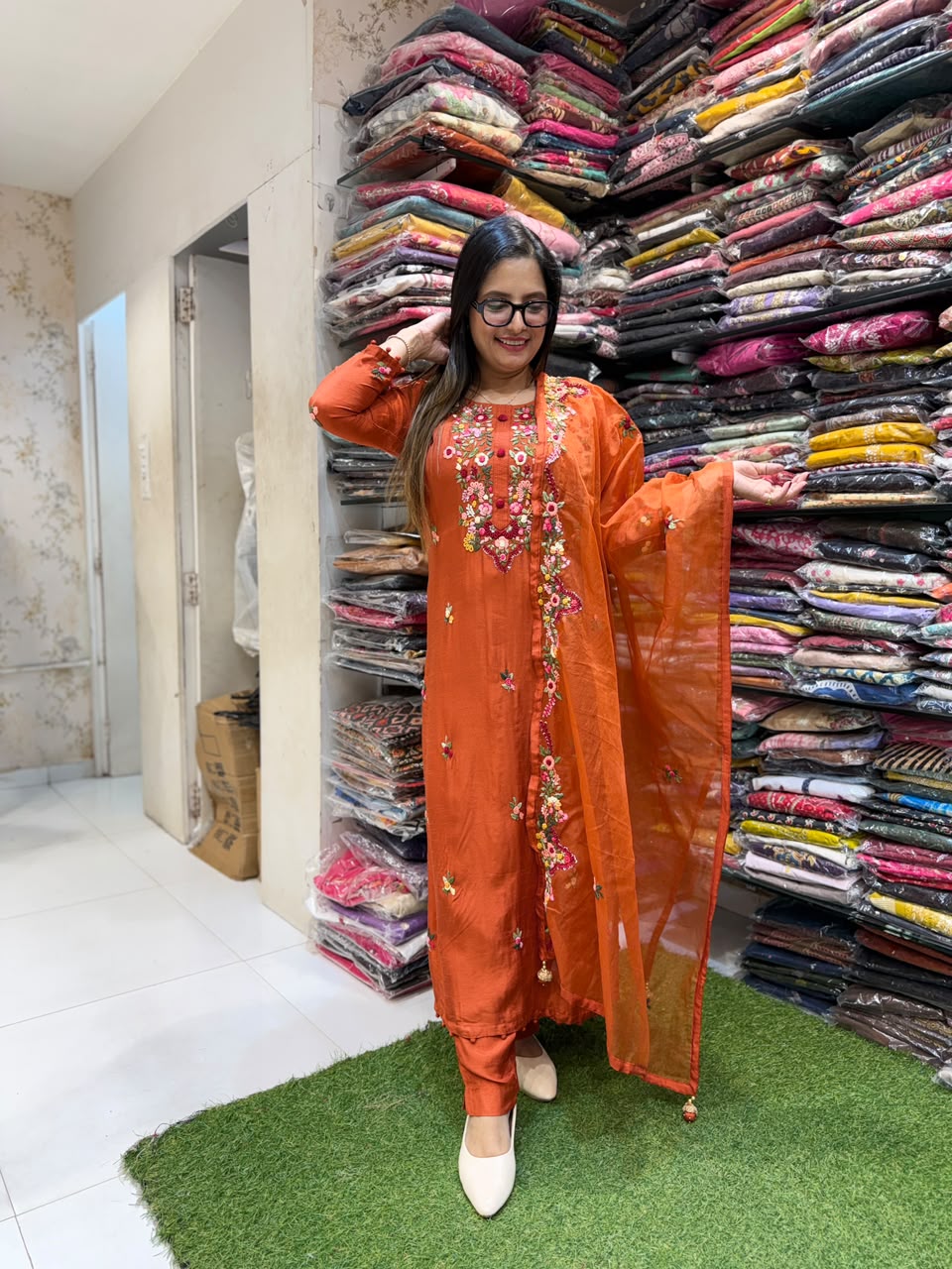 Pure Dola Silk Rust Orange 3pc Set