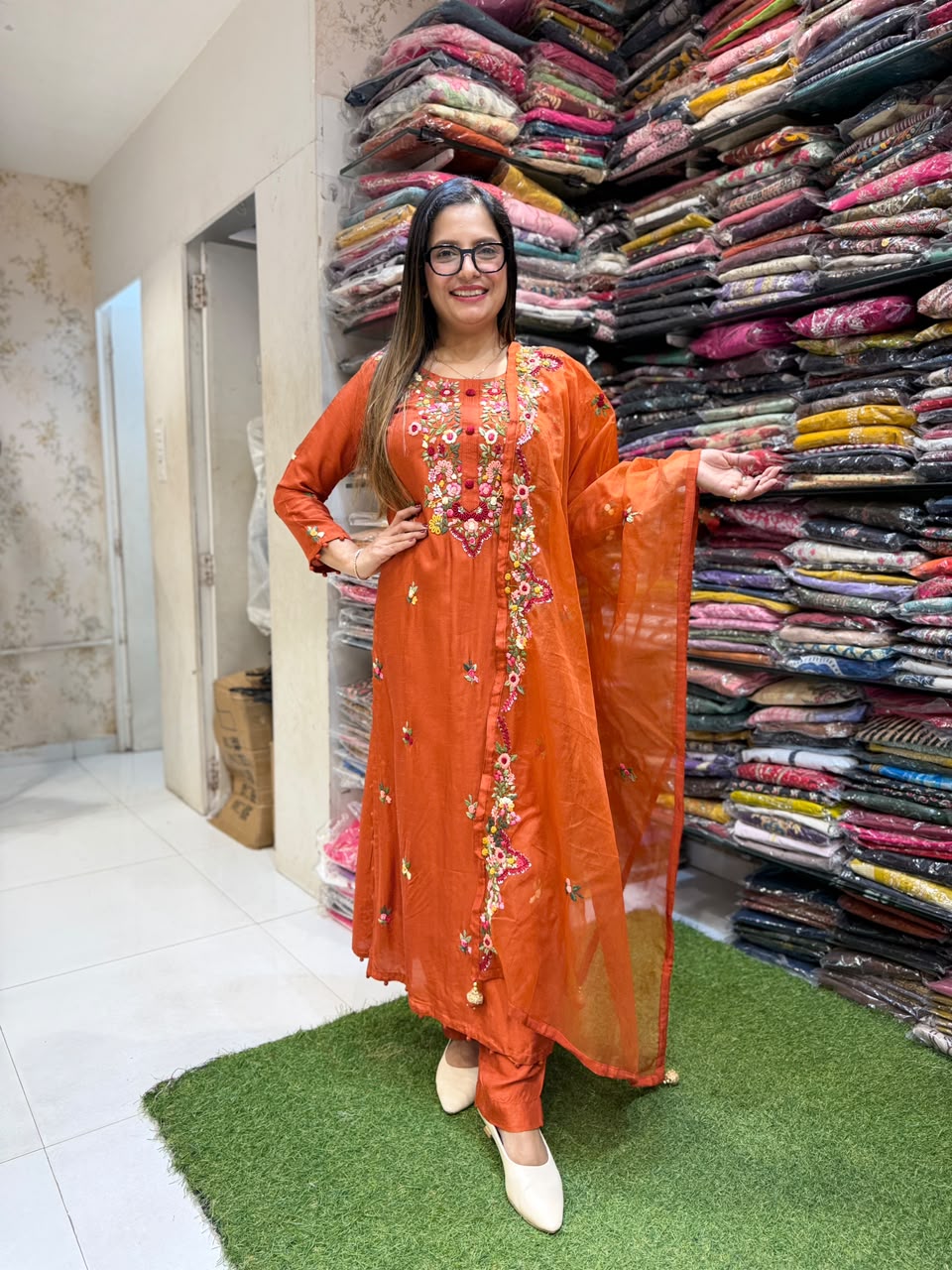 Pure Dola Silk Rust Orange 3pc Set