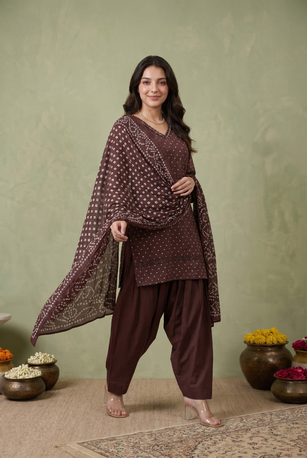 Pure Cotton Farsi Salwar Brown 3pc Set