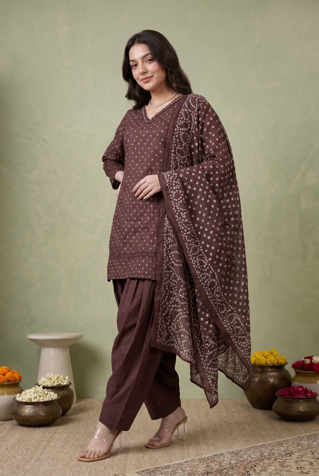Pure Cotton Farsi Salwar Brown 3pc Set