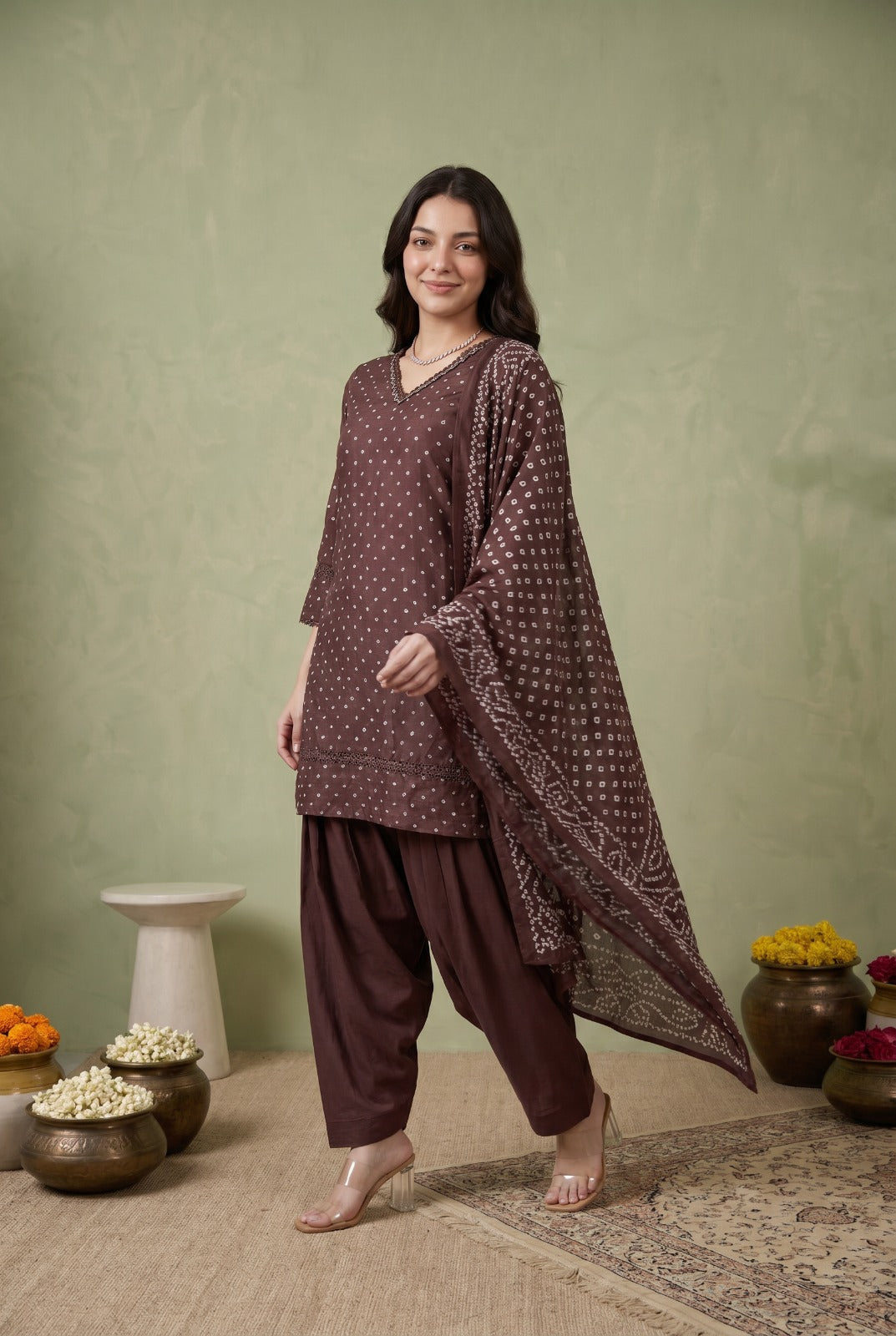 Pure Cotton Farsi Salwar Brown 3pc Set