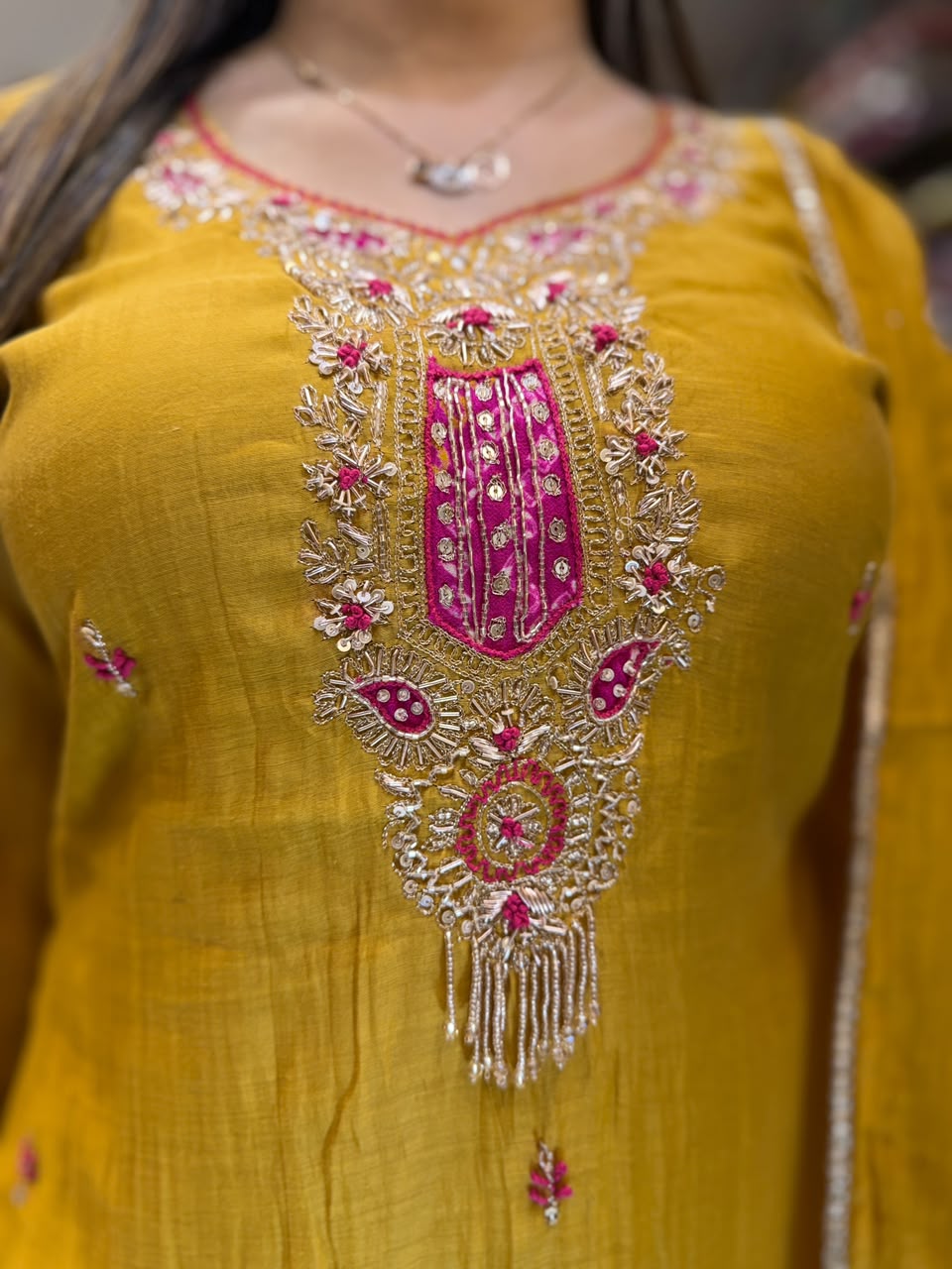 Pure Banaras Mull Chanderi Yellow 3pc Set