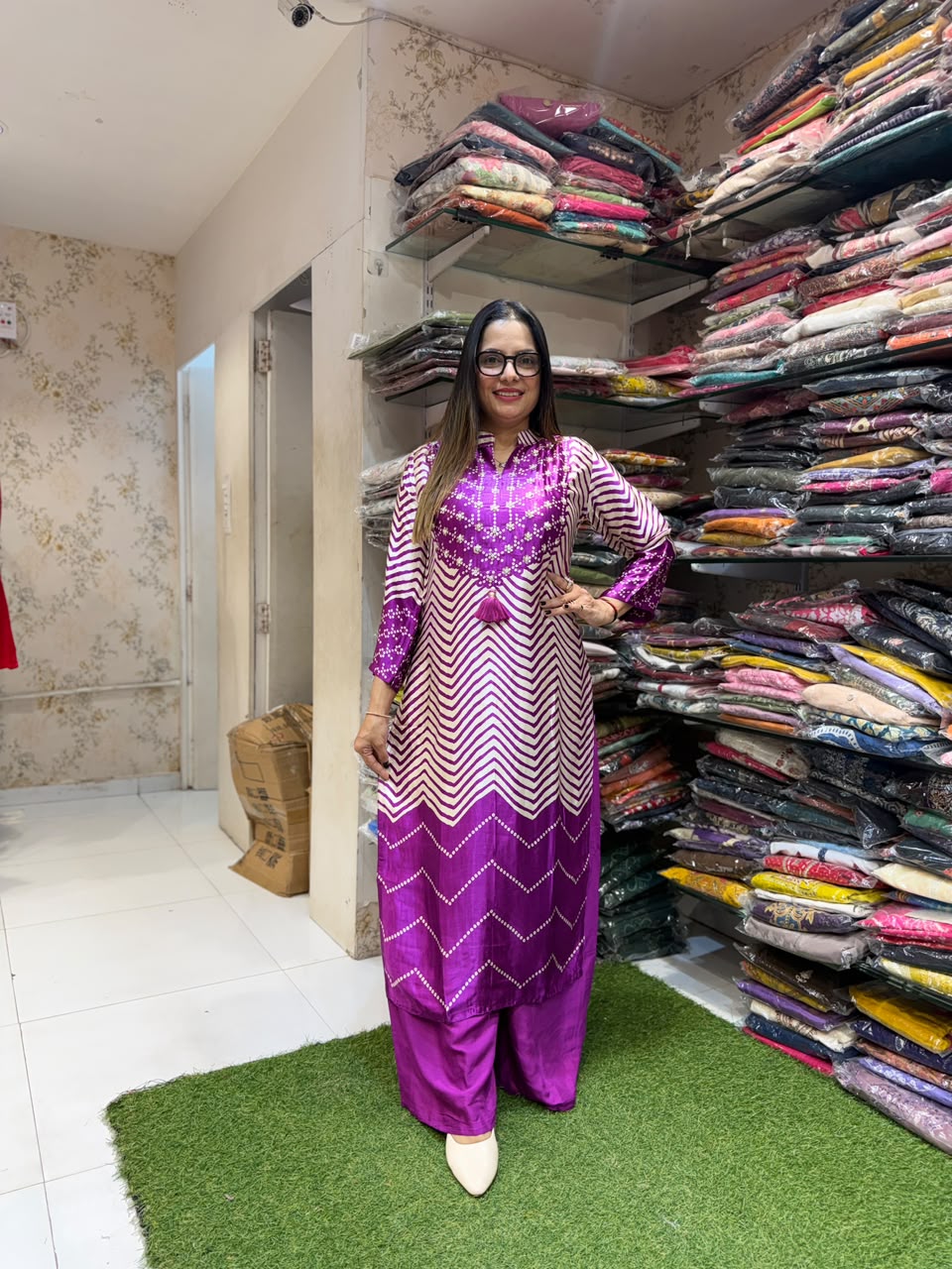 Pure Satin Gaji Brinjal 2pc Set