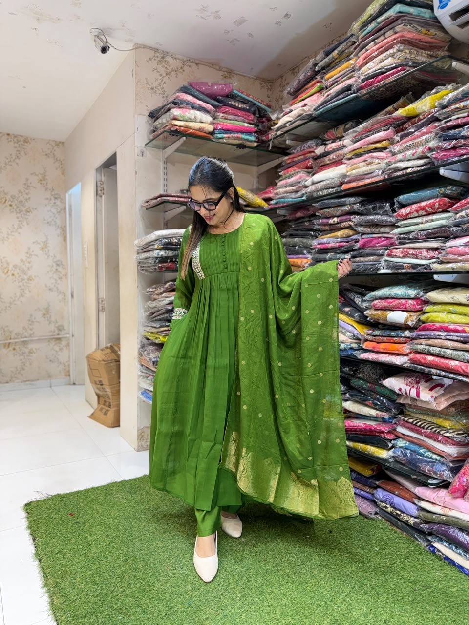 Pure Raw Silk Green 3pc Set