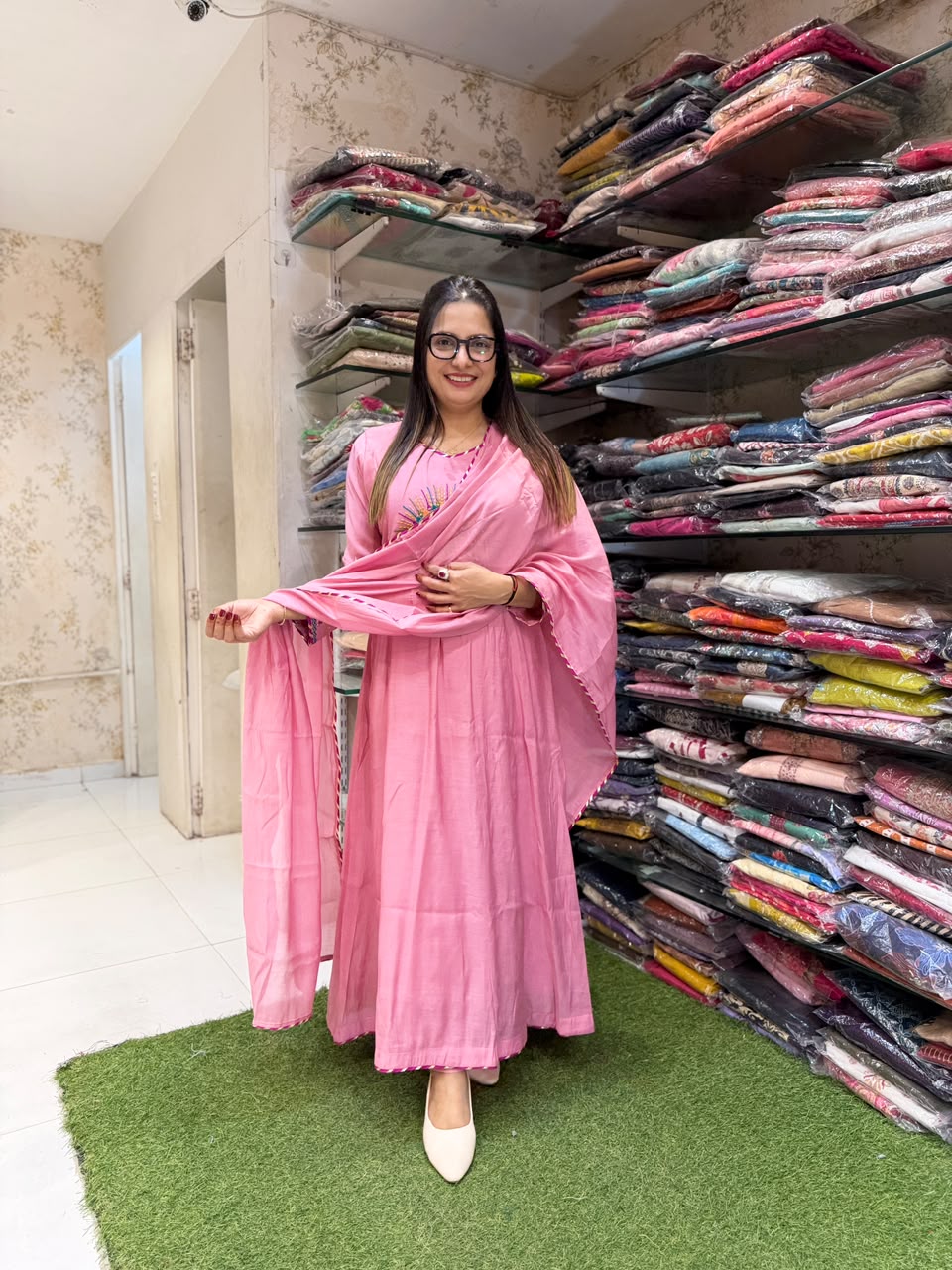 Mull Chanderi Pink 3pc Set