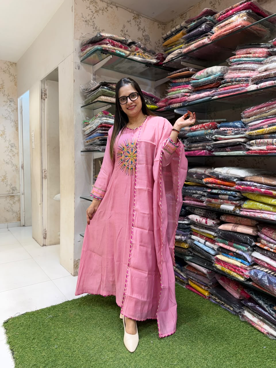 Mull Chanderi Pink 3pc Set