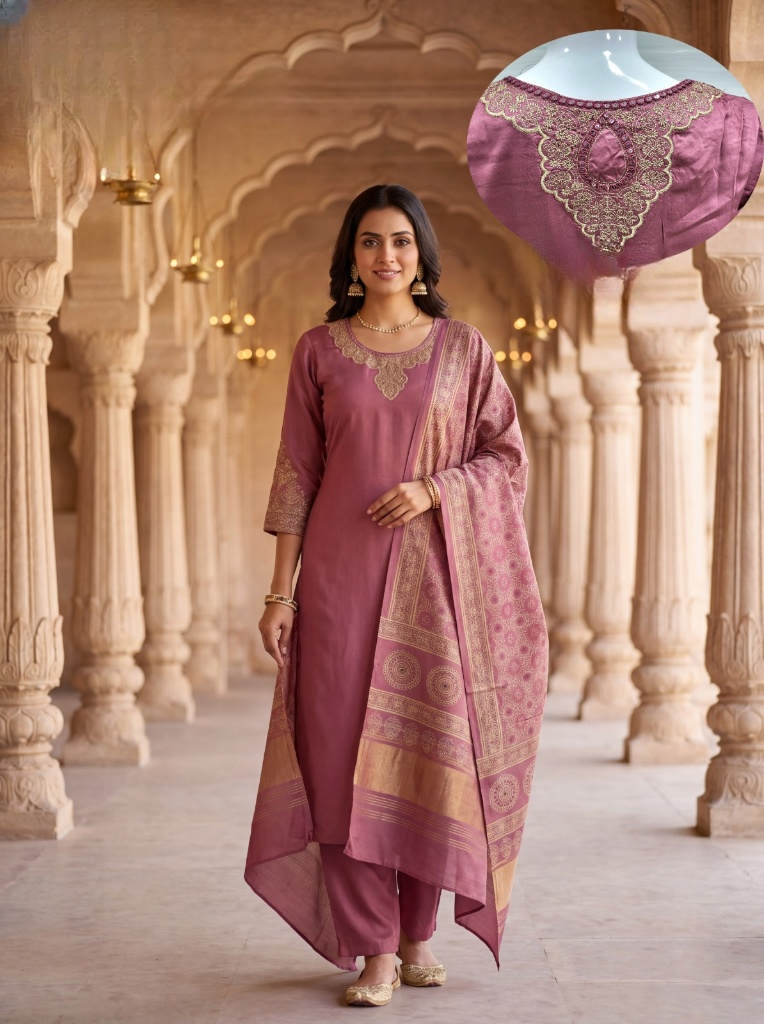 Pure Gaji Silk Onion Pink 3pc Set