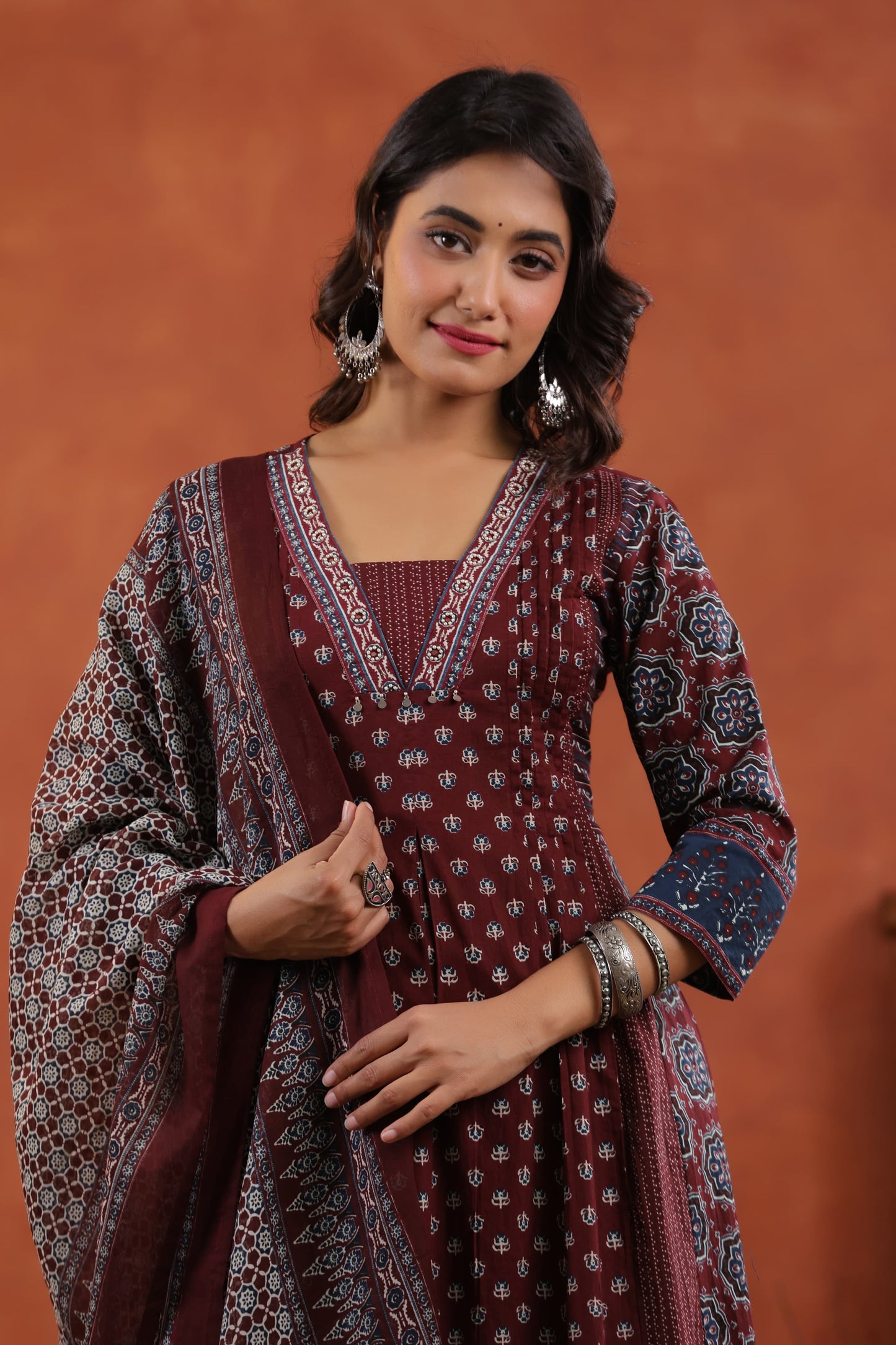 Pure Cotton Hand Block Print Maroon Color