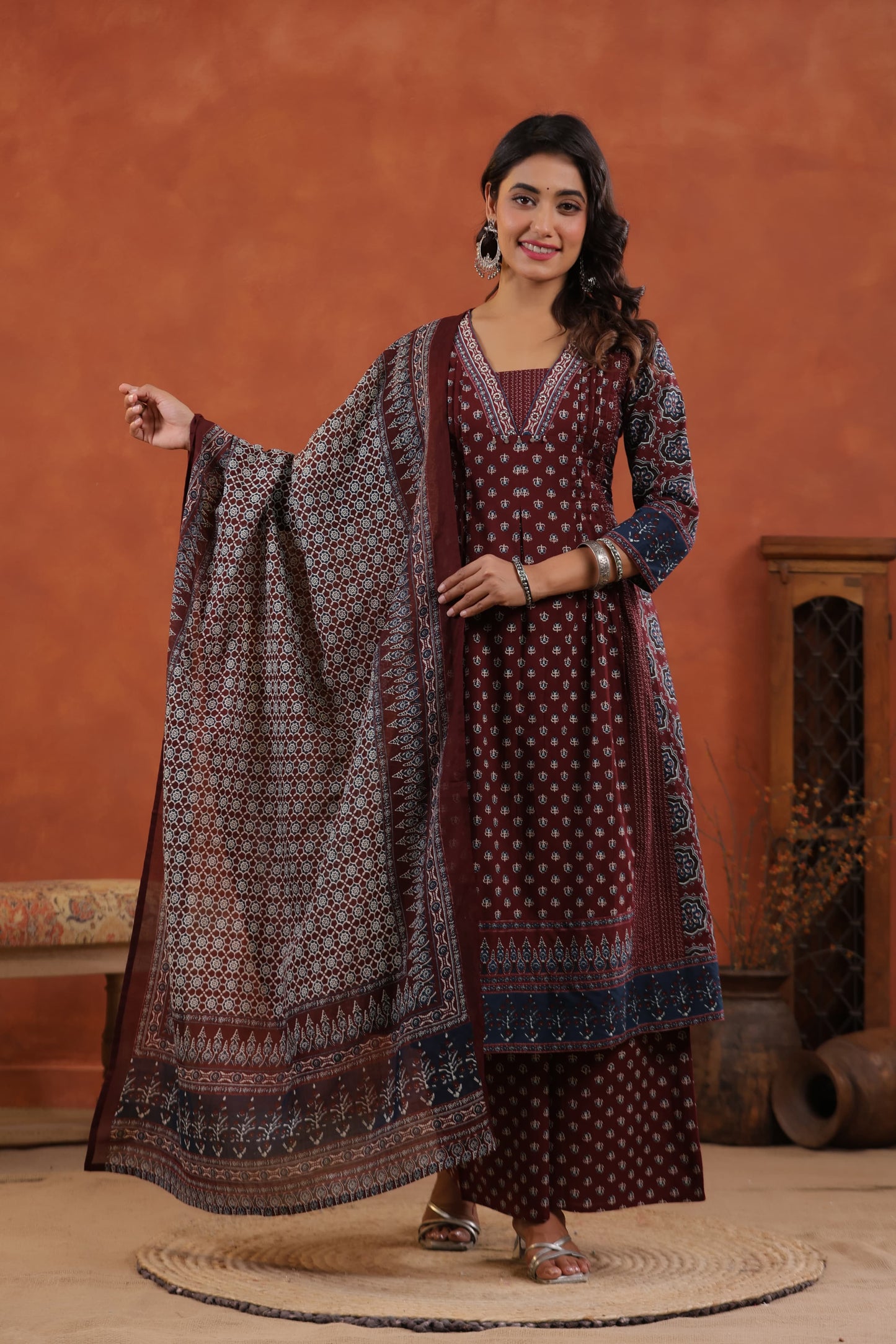 Pure Cotton Hand Block Print Maroon Color