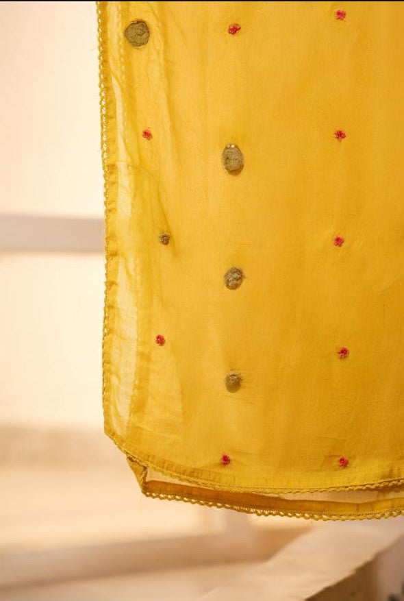 Mull Cotton Anarkali Yellow 3pc Set
